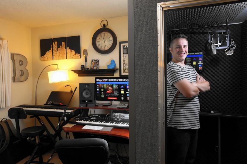 Beau Stephenson, a voice-over actor, works from his in-home studio in Pasadena.