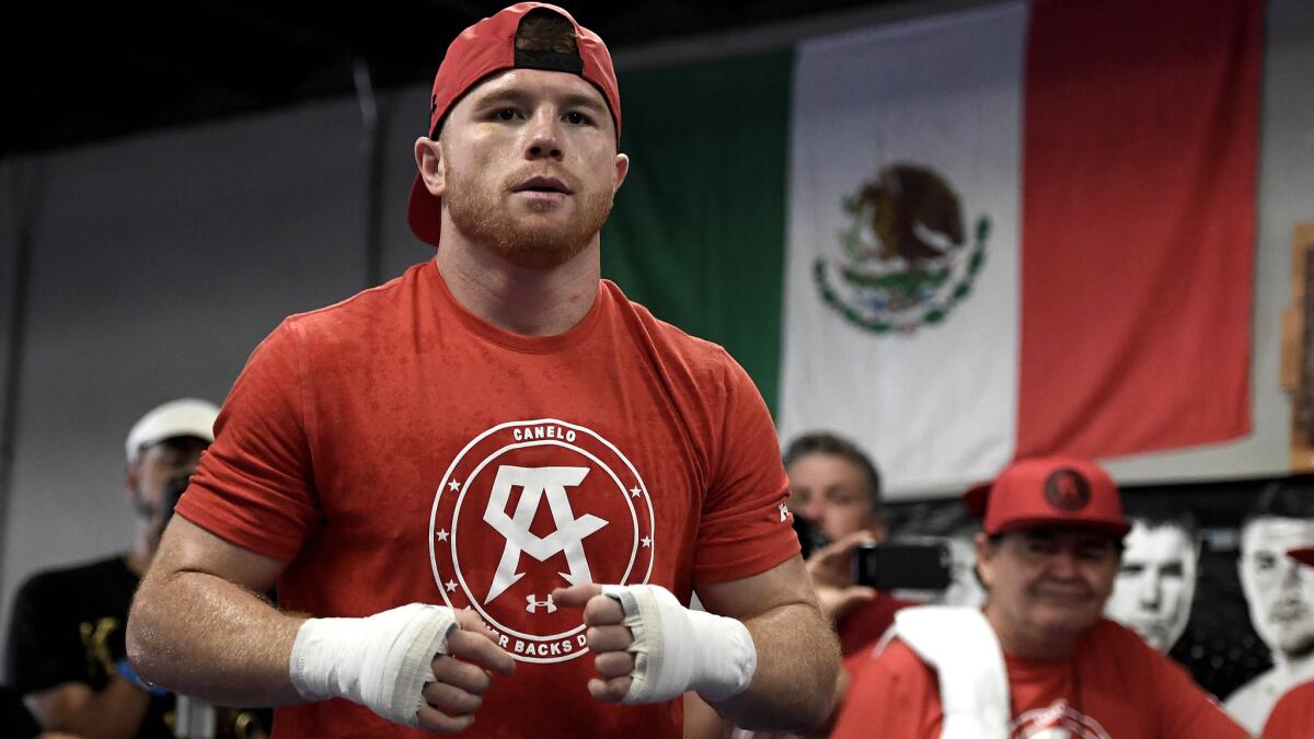 Canelo Alvarez warms up before a sparring session Aug. 31.