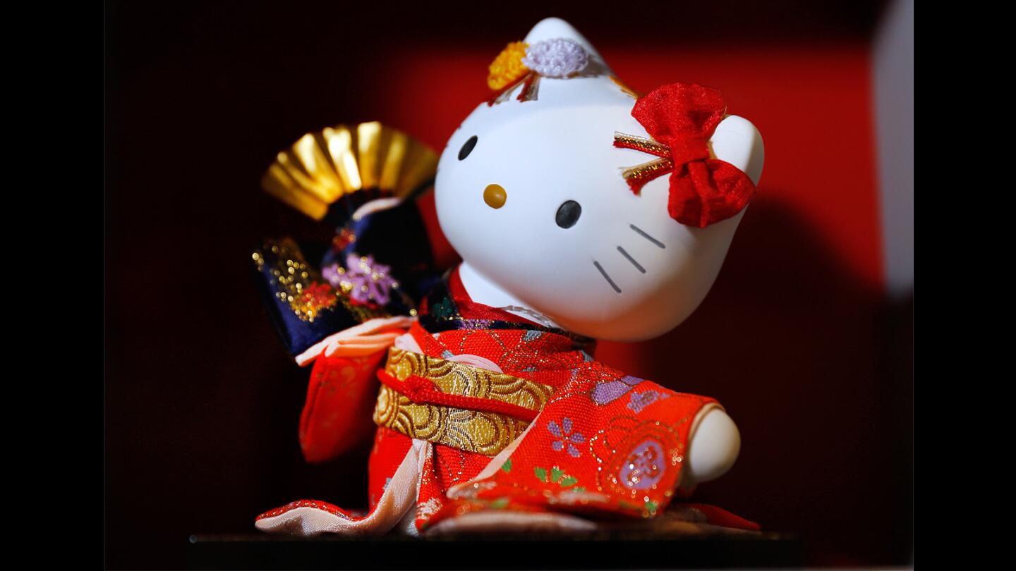 A Hello Kitty figurine from the exhibition at the Japanese American National Museum in Los Angeles is shown.