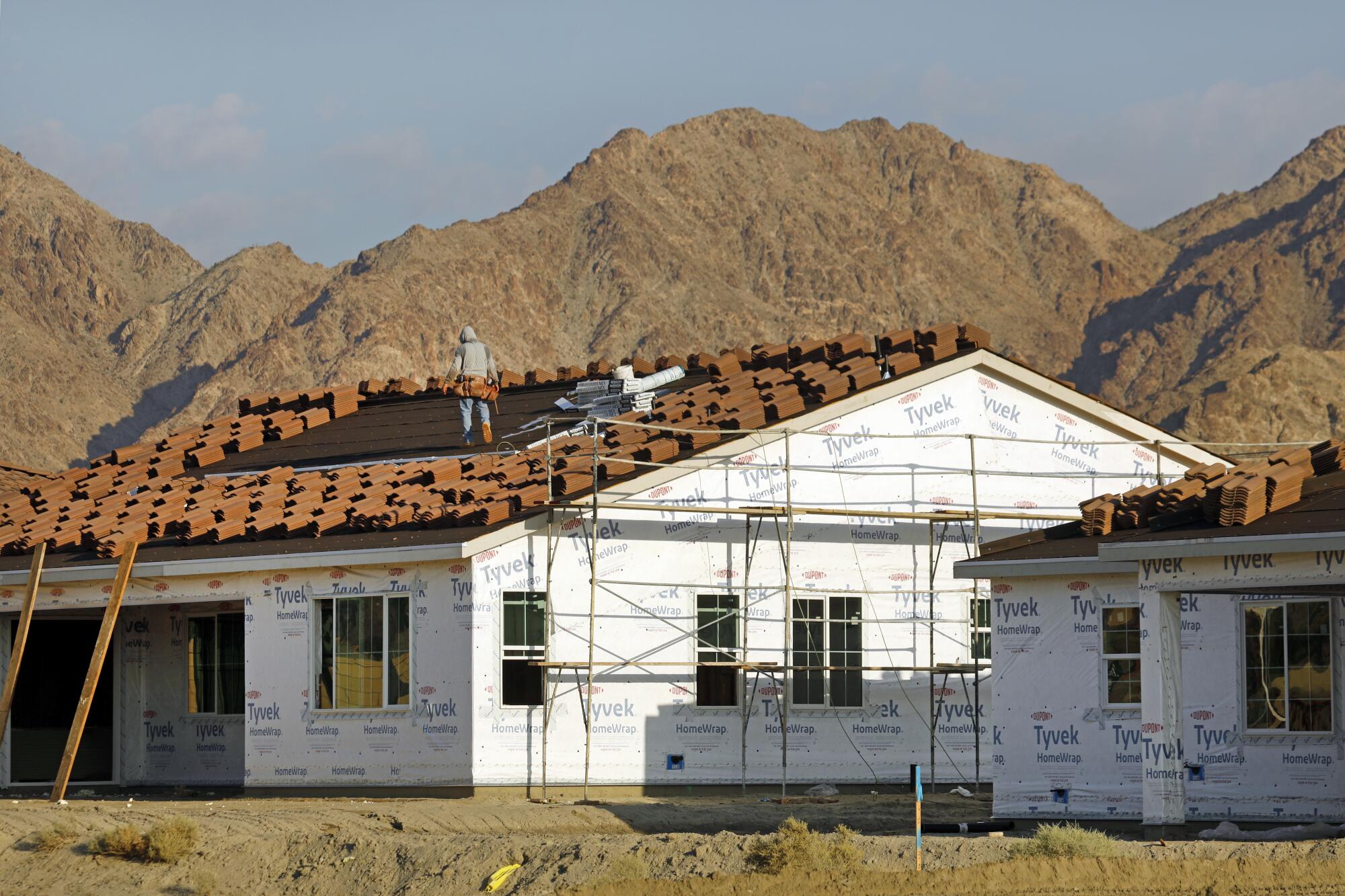 Construction on a house in the desert.