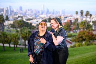 SAN FRANCISCO CA APRIL 18, 2024 - Nonbinary queer activists Elio Garcia (R) and Evan Johnson (L) stand for a photo at Delores Park in San Francisco, California on April 18, 2024. (Josh Edelson / For The Times)