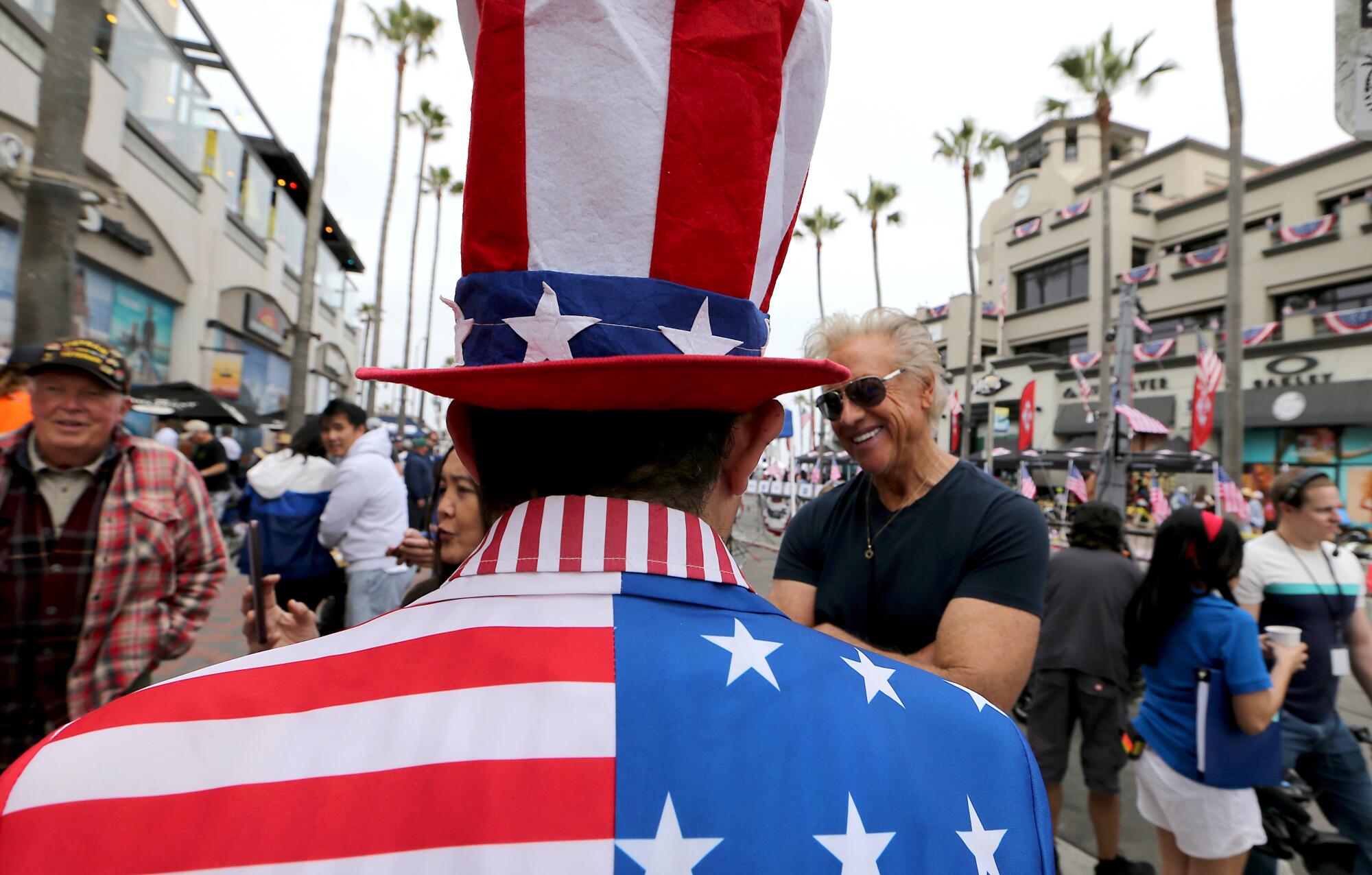 Geham Izmirian dressed as Uncle Sam in a crowd of people