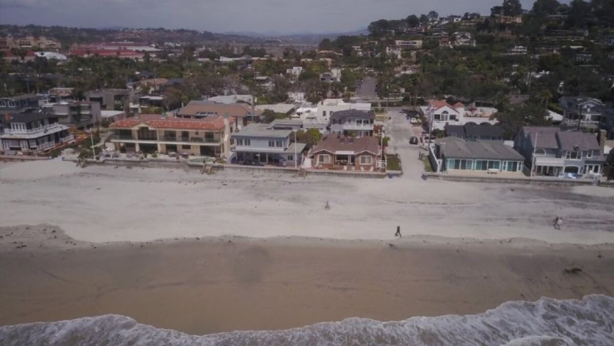 Homes along Ocean Front between Powerhouse Park and the San Dieguito River in Del Mar are threatened by rising sea levels.(