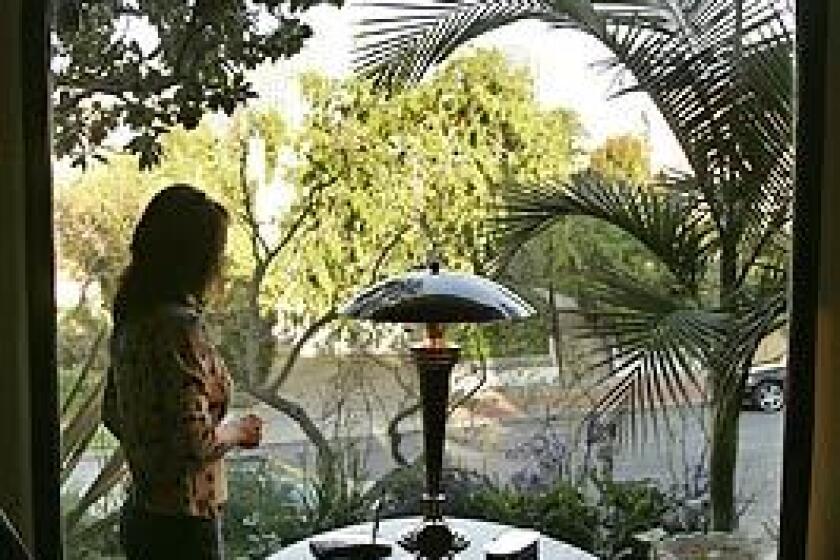 Pamela Volante looks onto the diverse landscaping at her Westwood home. The interior designer says, Its a little English garden plus a little desert garden.