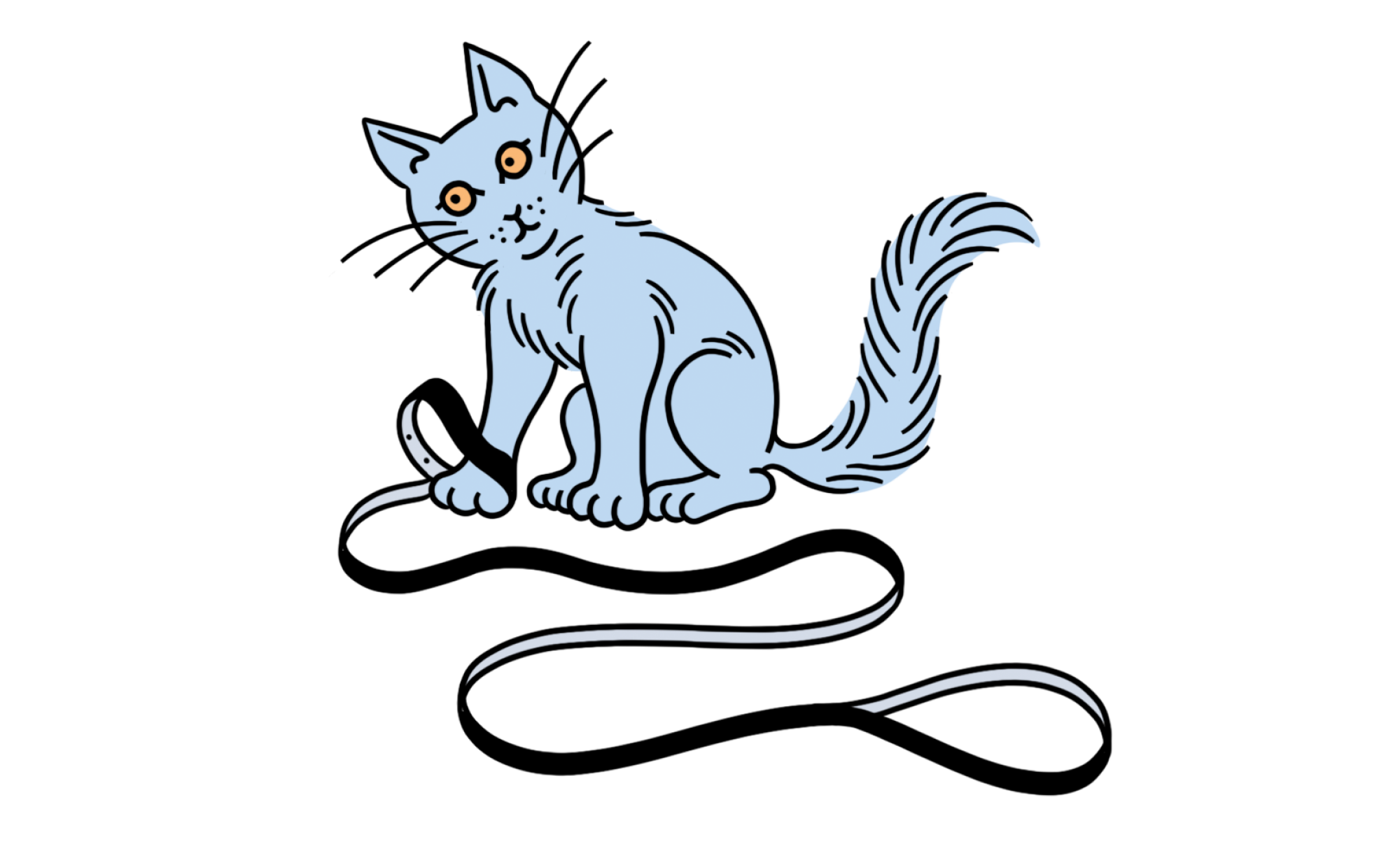 illustration of a cat holding on to an empty leash and collar