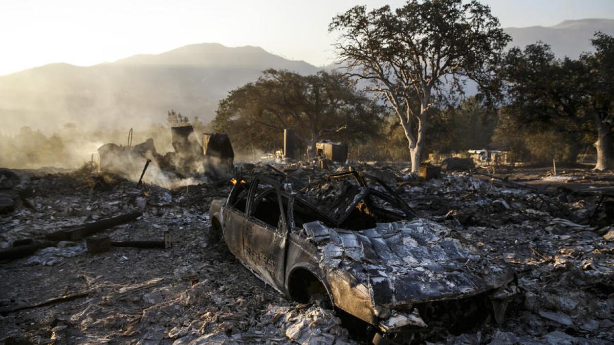The aftermath of the Erskine fire after it tore through the Squirrel Mountain Valley neighborhood in Lake Isabella, Calif.