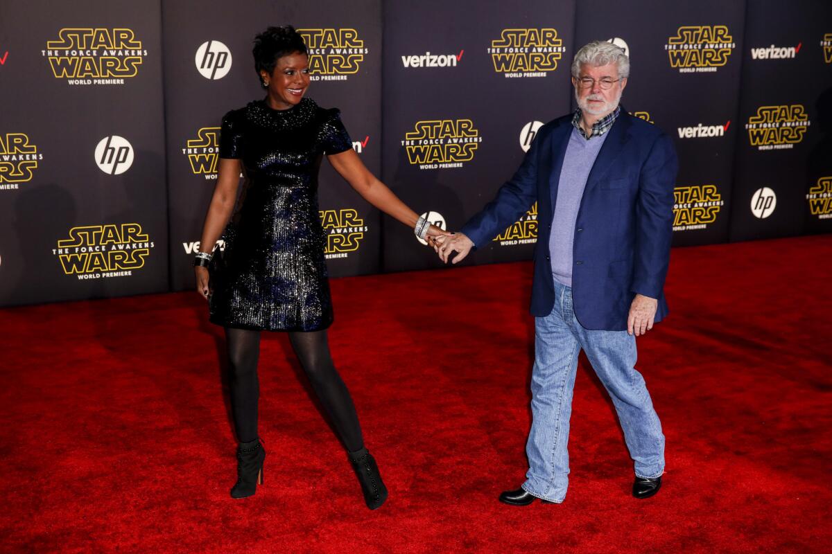 George Lucas and his wife Mellody Hobson, at the Los Angeles premiere of "Star Wars: The Force Awakens," on Dec. 13.