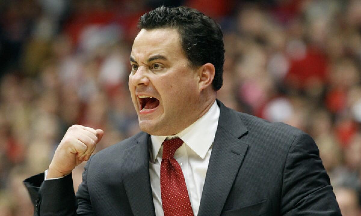 Arizona Coach Sean Miller reacts during the Wildcats' win over Oregon on Feb. 6. Miller had found success in resurrecting a program that was in danger of losing its reputation as one of the top teams in college basketball.