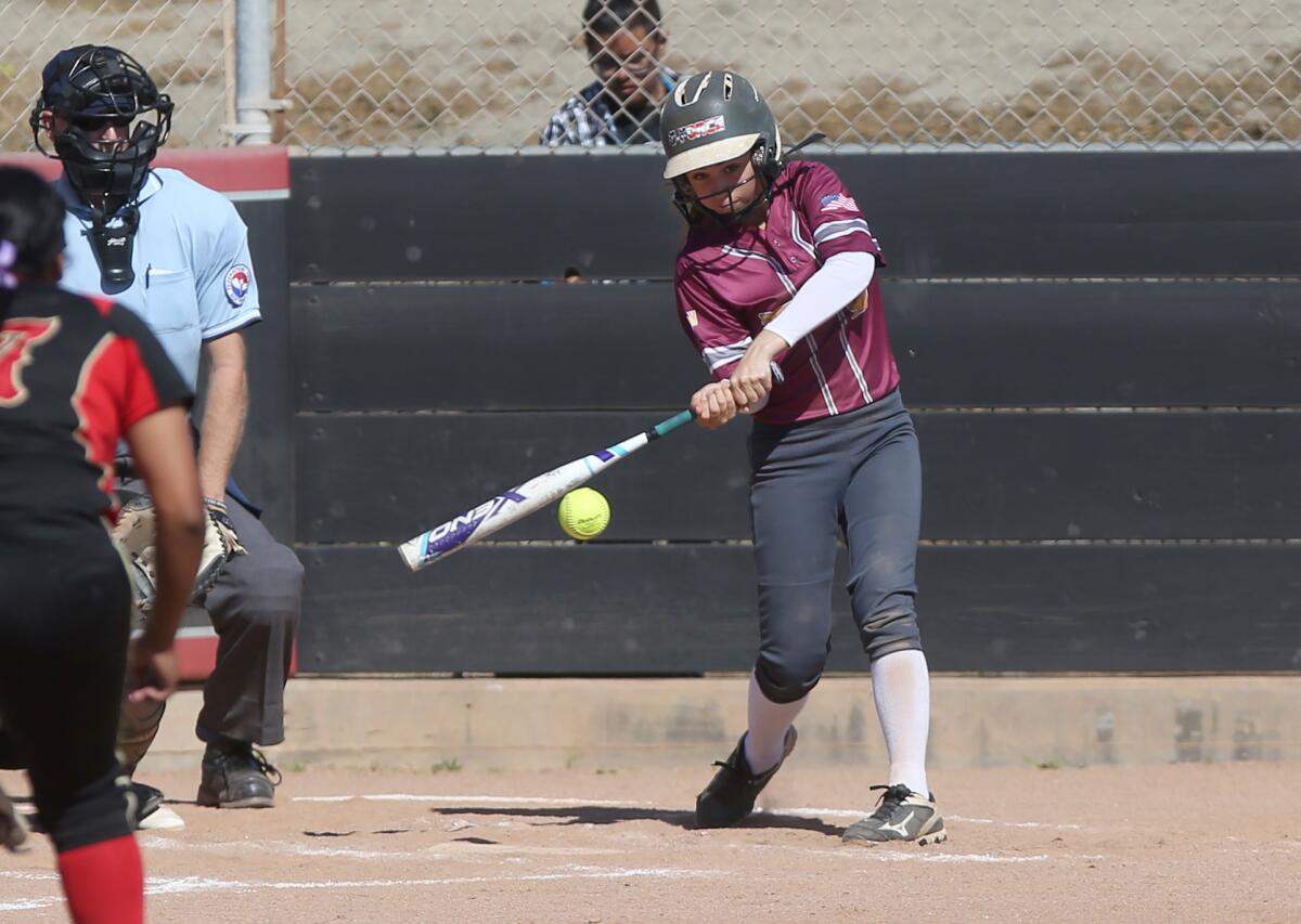 Ocean View's Ari Hencke, seen hitting a double at Segerstrom on April 10, received first-team All-Golden West League honors.
