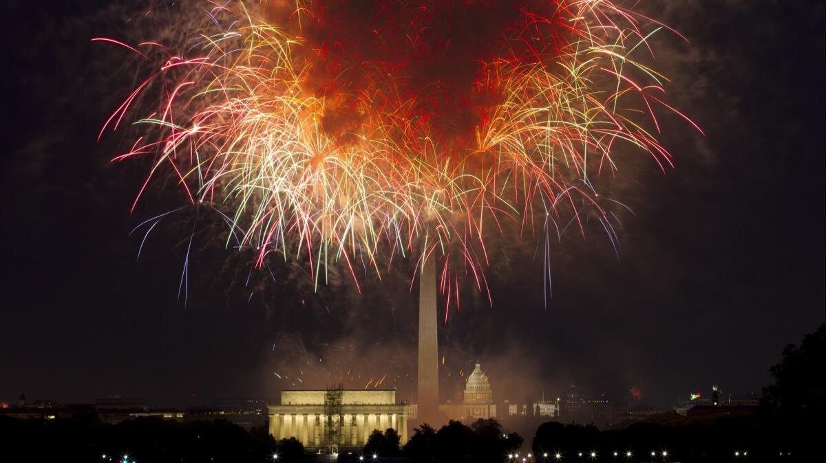 Fireworks explode over Lincoln Memorial along the National Mall in Washington on July 4, 2018.