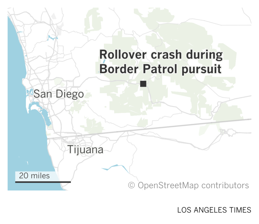 A map of San Diego County shows location of a rollover crash on Interstate 8