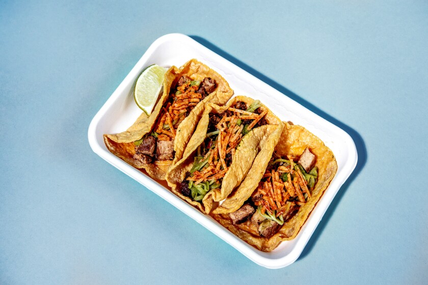 Erbsenprotein-Picadillo-Tacos von Tocaya Modern Mexican.