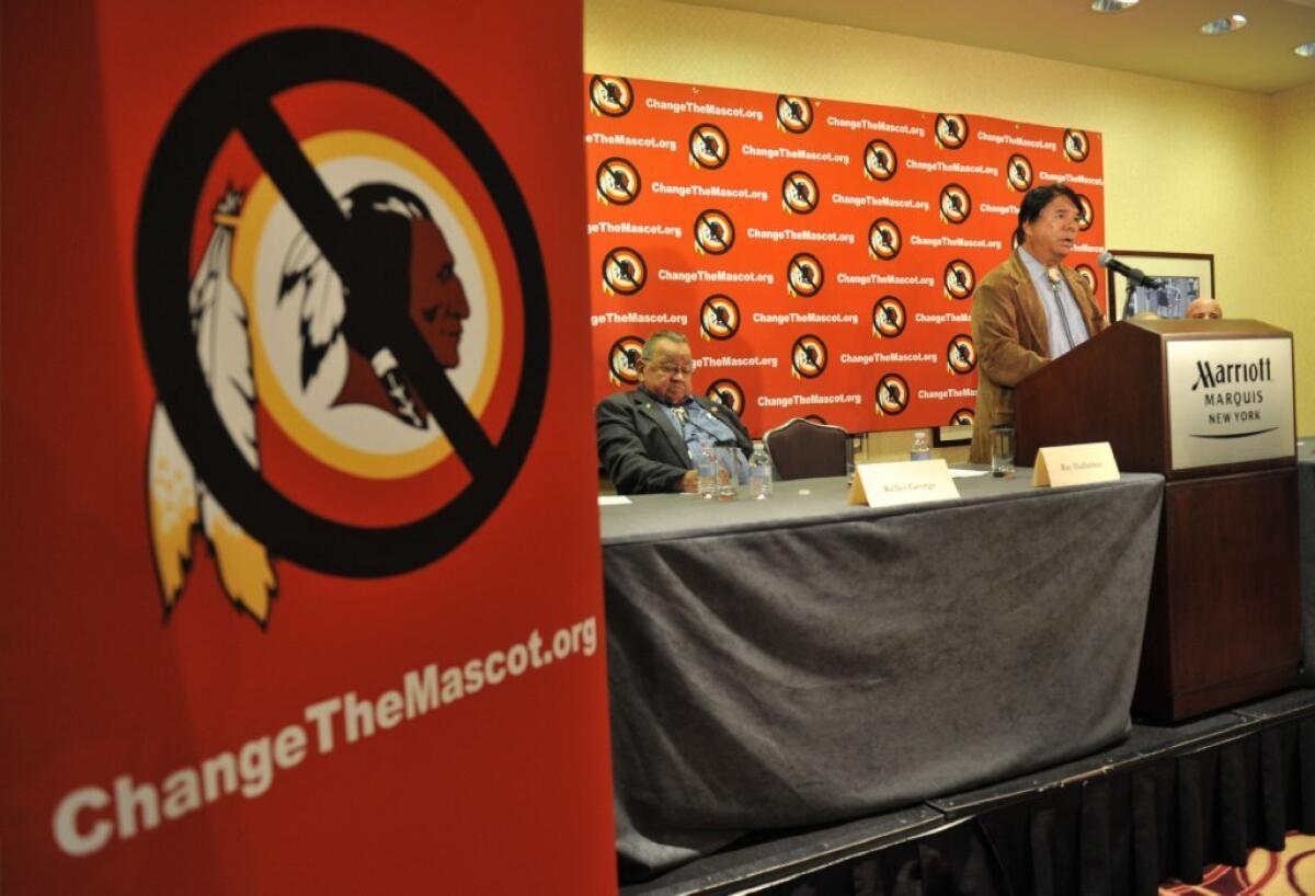 Ray Halbritter of the Oneida Indian Nation is seen in October 2014 speaking at a news conference after meeting NFL officials about changing the name of the Washington Redskins.