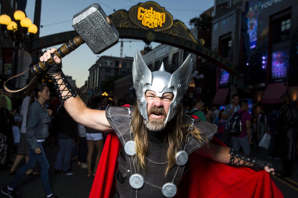 James Lee Ault of South Austin, Texas, cosplays as Marvel's Thor at San Diego Comic-Con 2015.
