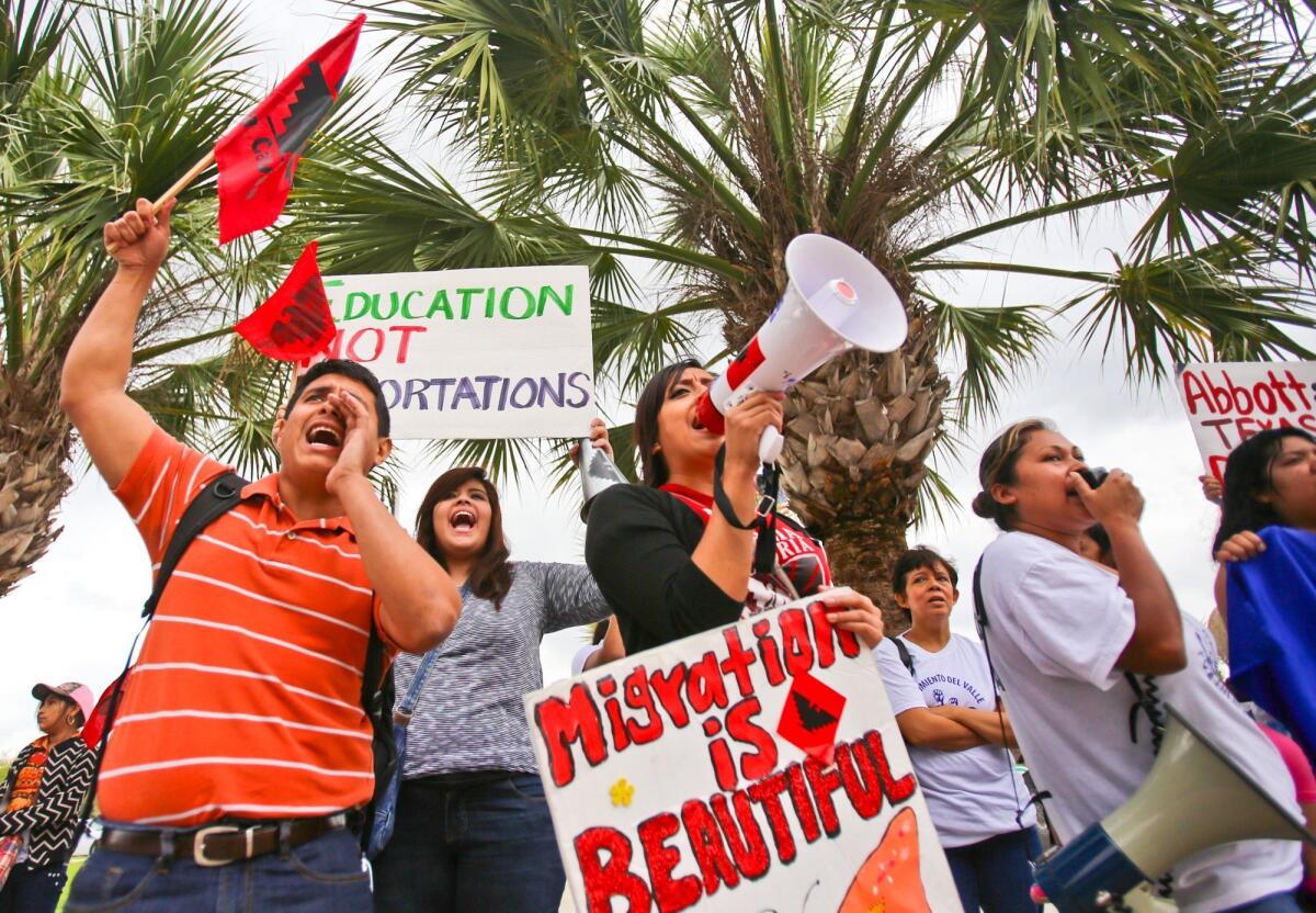 Over a hundred protesters stood outside the federal courthouse in Brownsville, Texas on March 19, holding handmade signs and chanting in megaphones.