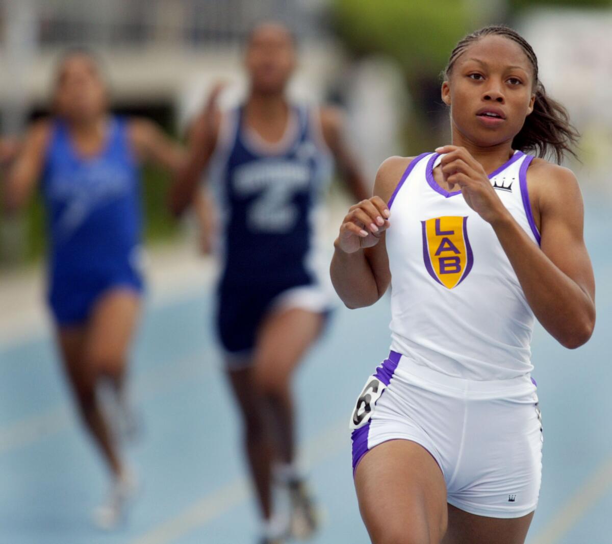 L.A. Baptist runner Allyson Felix wins the girls' 200 meters during the Southern Section championships.