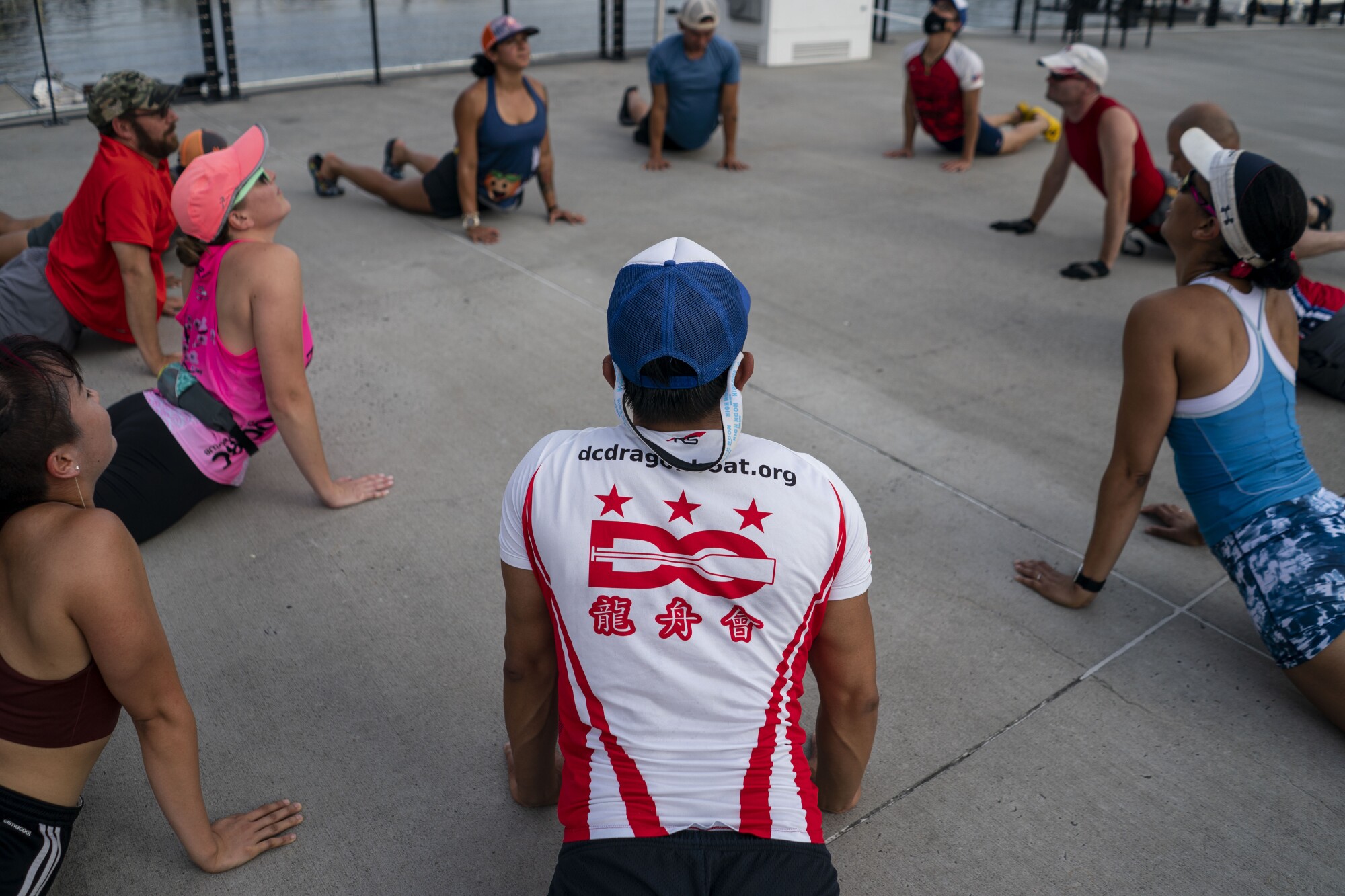 The team stretches before practice.