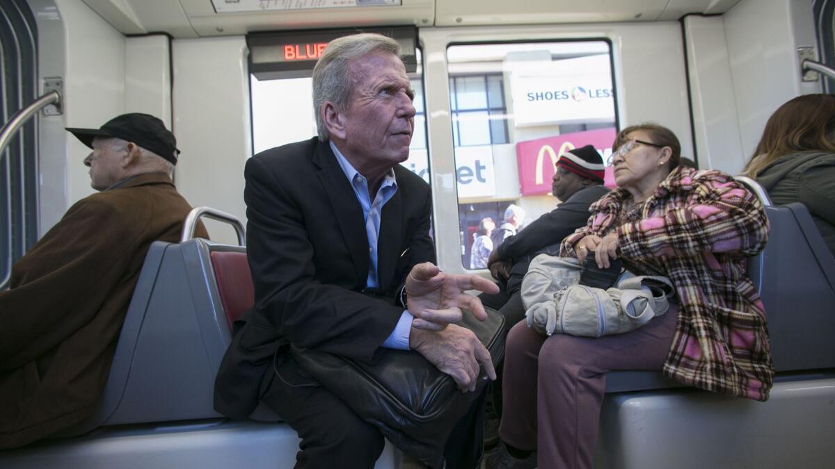 Bob Morris sat on the trolley as it got ready to head north towards downtown from San Ysidro.