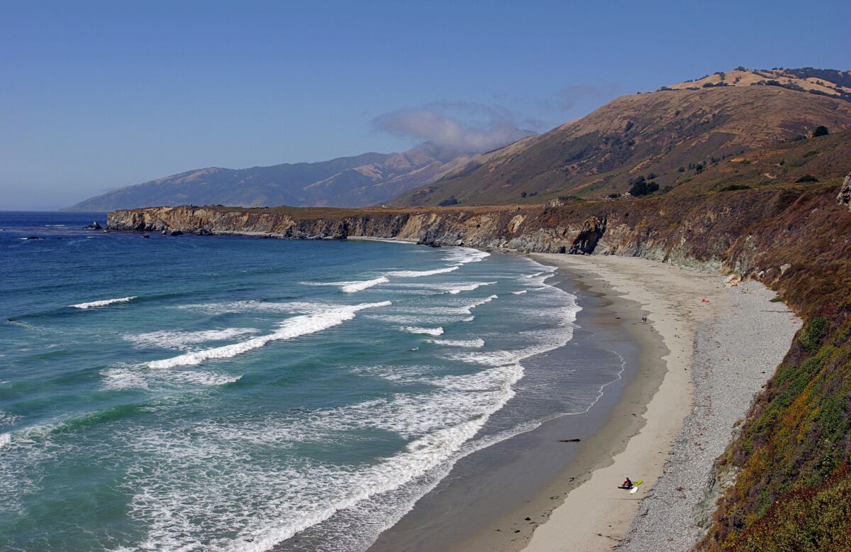 Sand Dollar Beach, just three miles north of Treebones, is less crowded than Big Sur's Pfeiffer Beach. It has a long strand of sandy coastline and is a favorite among surfers.