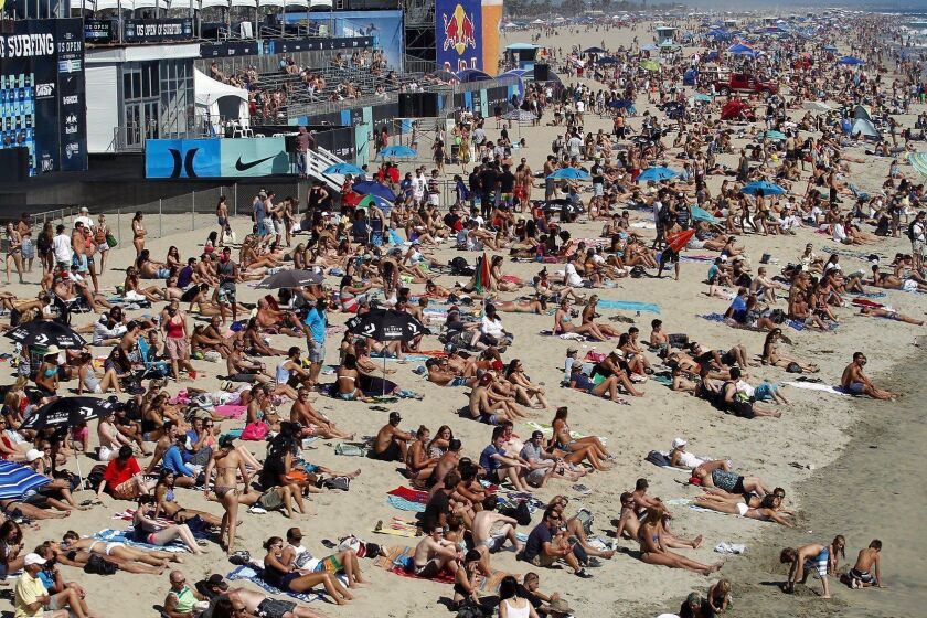 Thousands will crowd the shoreline Saturday to take in the scene during the U.S. Open of Surfing held at Huntington Beach Pier. The event runs until Aug. 2.