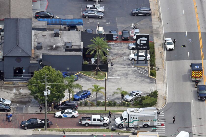 An aerial view of the shooting scene at Pulse nightclub in Orlando, Fla.