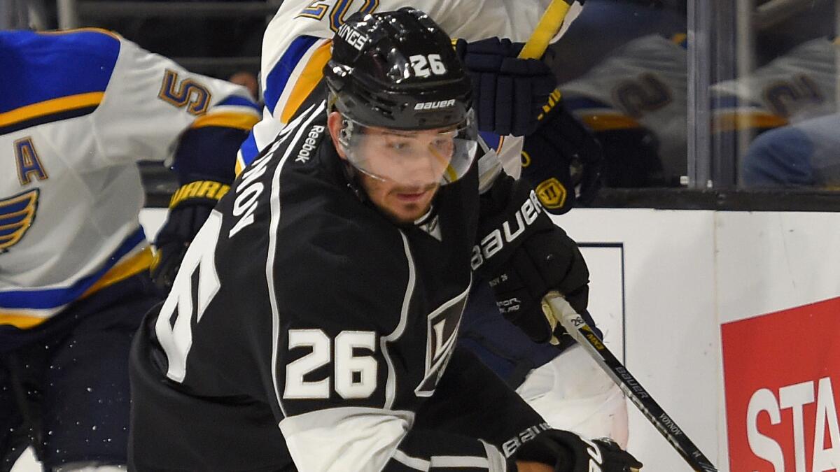 Kings defenseman Slava Voynov controls the puck during a 1-0 victory over the St. Louis Blues on Thursday.