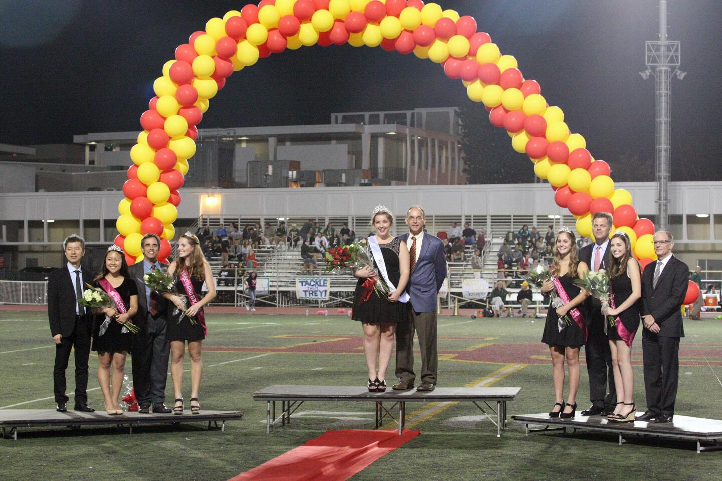 The homecoming court poses during halftime at the La Cañada High School football game on Friday, Oct. 16, 2015.