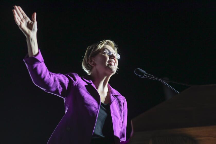 LOS ANGELES, CA, MONDAY, MARCH 2, 2020 - Democratic Presidential hopeful, Senator Elizabeth Warren holds a campaign rally at East LA College ahead of the Super Tuesday primary. (Robert Gauthier/Los Angeles Times)