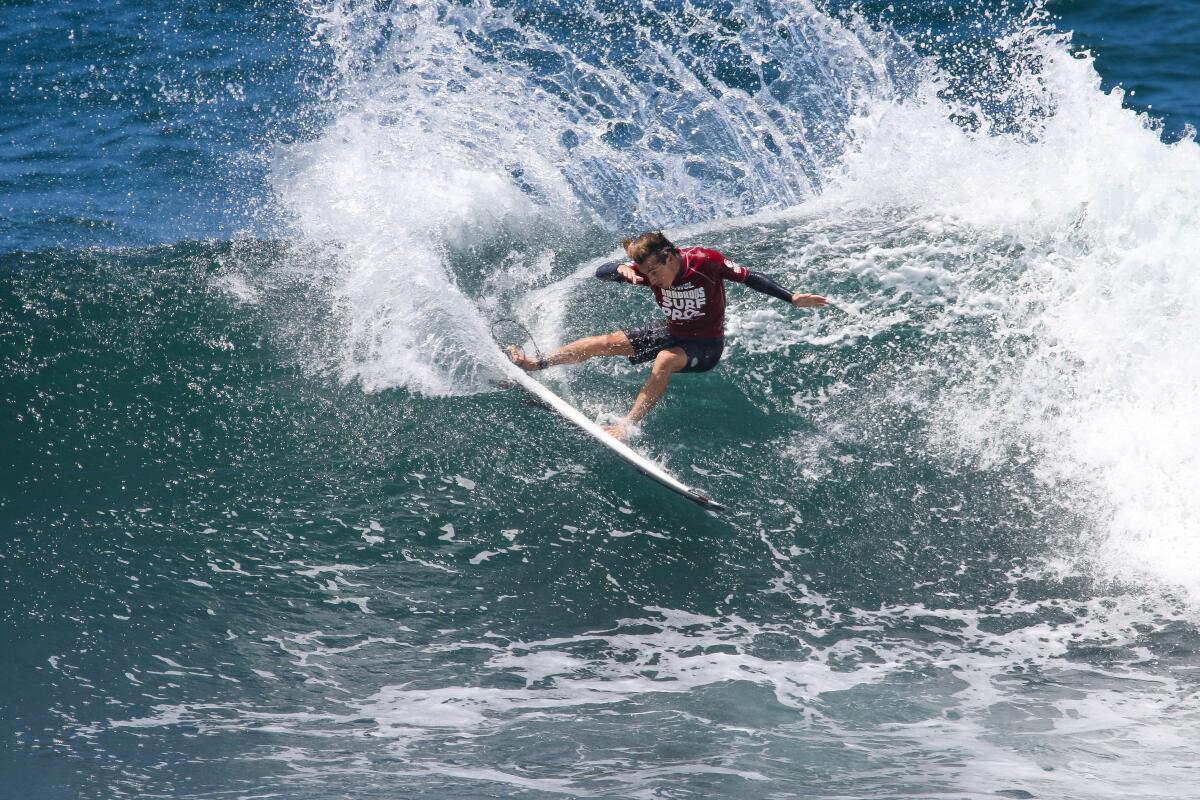 Levi Slawson surfs Soup Bowl, Barbados' most iconic wave.