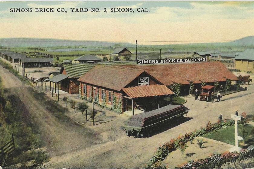 Brick yard is seen on a postcard with the text: "Simons Brick Co., Yard No. 3, Simons, Cal."