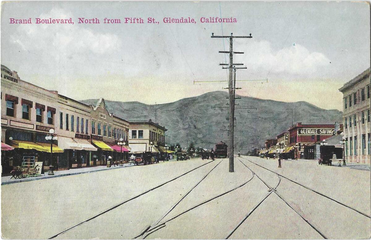 A vintage postcard from Patt Morrison's collection shows Brand Boulevard long before the Americana mall.