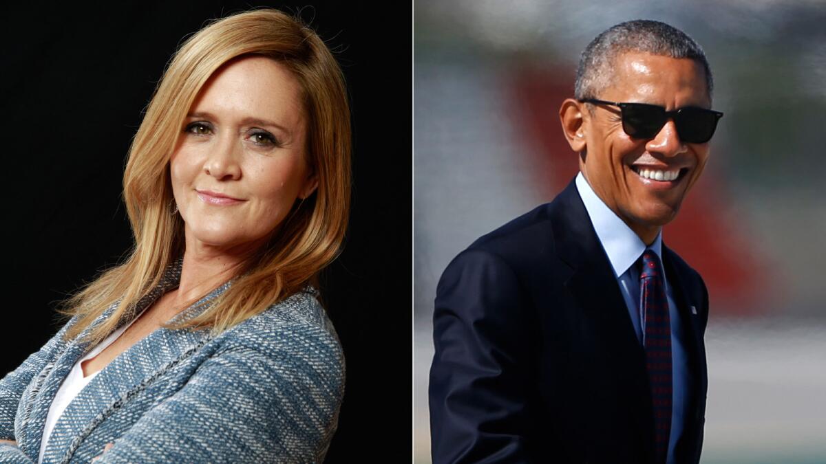 "Full Frontal" host Samantha Bee and President Obama.