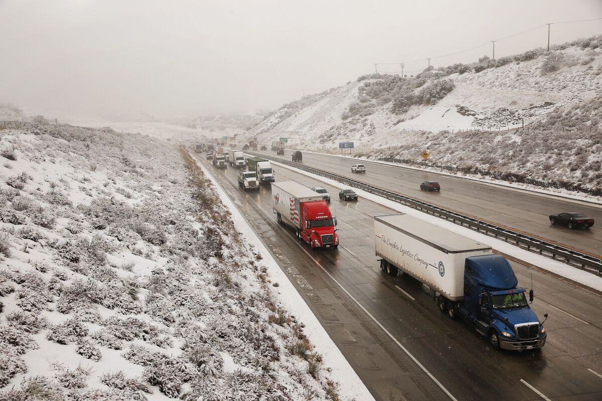 Traffic on the 5 Freeway over the Tejon Pass