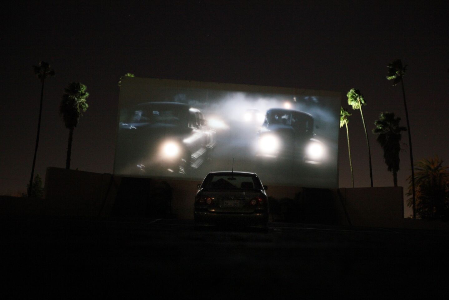 "Gangster Squad" plays at the uncrowded Rubidoux Drive-In Theatre.