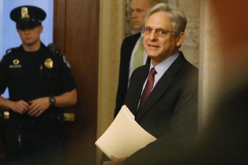WASHINGTON, DC - APRIL 12: Supreme Court Justice nominee Merrick Garland arrives for breakfast meeting with Sen. Chuck Grassley (R-IA), on Capitol Hill April 12, 2016 in Washington, DC. Garland is meeting with senators today while visiting Capitol Hill. (Photo by Mark Wilson/Getty Images) ** OUTS - ELSENT, FPG, CM - OUTS * NM, PH, VA if sourced by CT, LA or MoD **