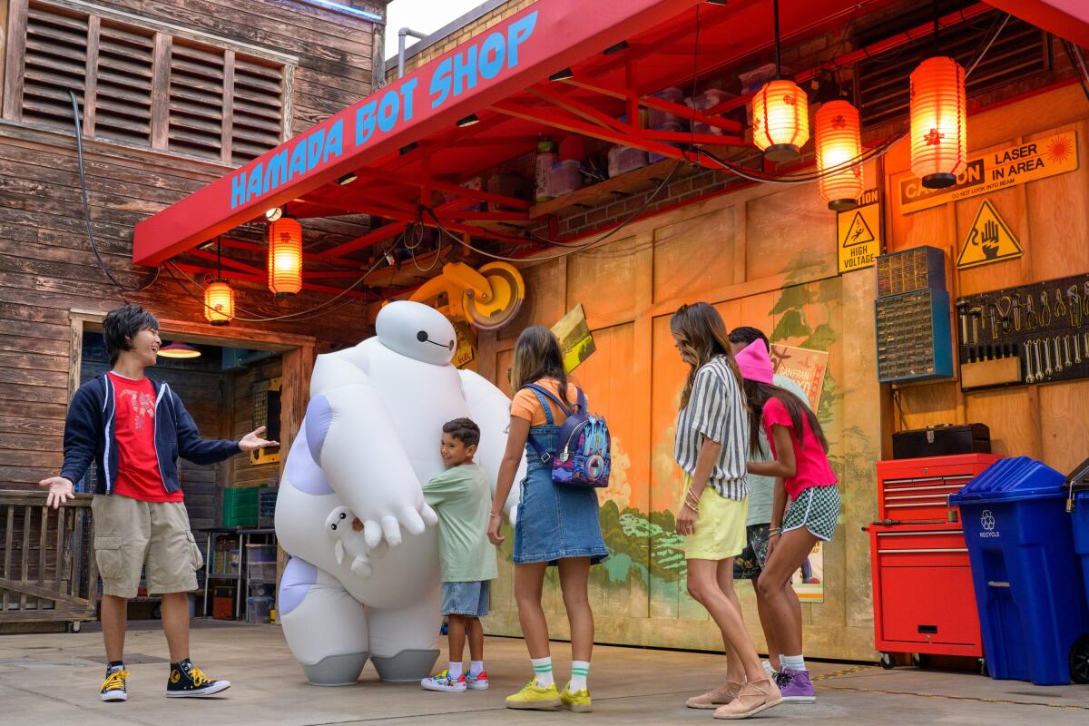 Guests can meet Baymax and Hiro in San Fransokyo Square at Disney California Adventure Park.