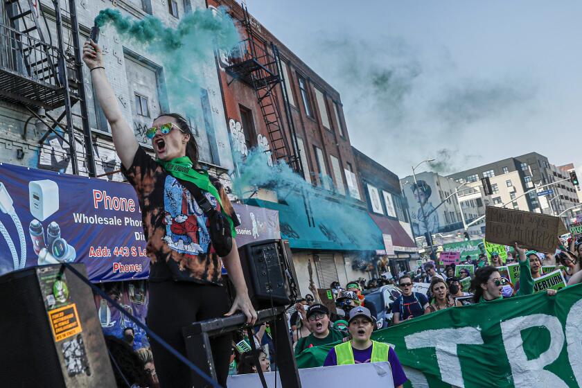 Los Angeles, CA, Monday, June 27, 2022 - RiseupforAbortionRights rallies hundreds throughout downtown opposing the recent Supreme Court decision to strike down Roe v Wade. (Robert Gauthier/Los Angeles Times)