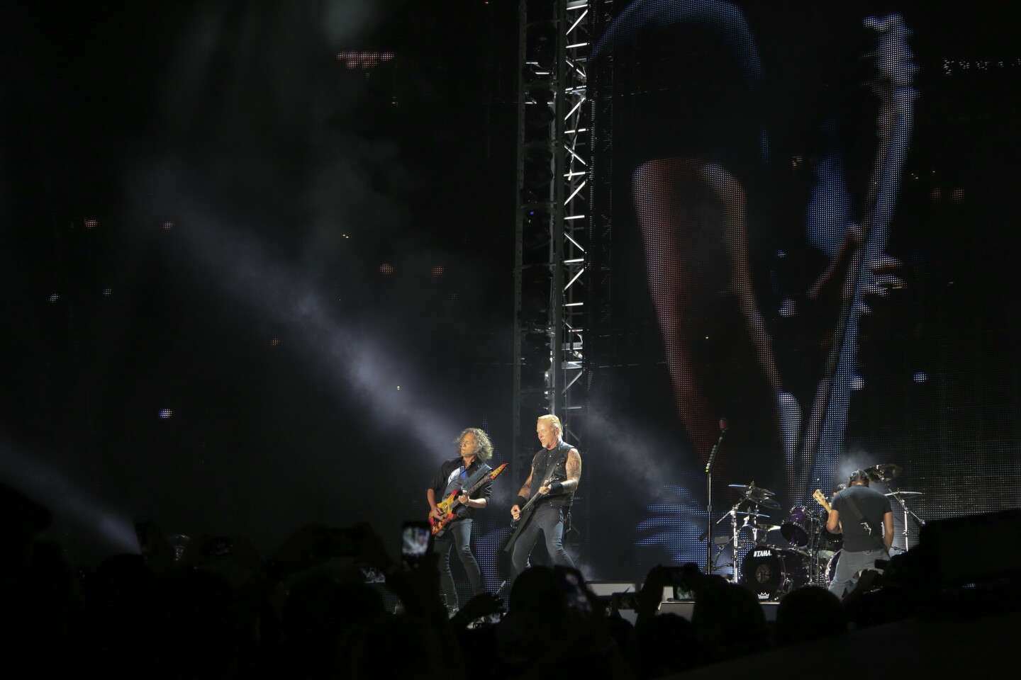 Lead singer/guitarist, James Hetfield and lead guitarist, Kirk Hammett played the bands first set as they opened Sunday night at Petco Park.