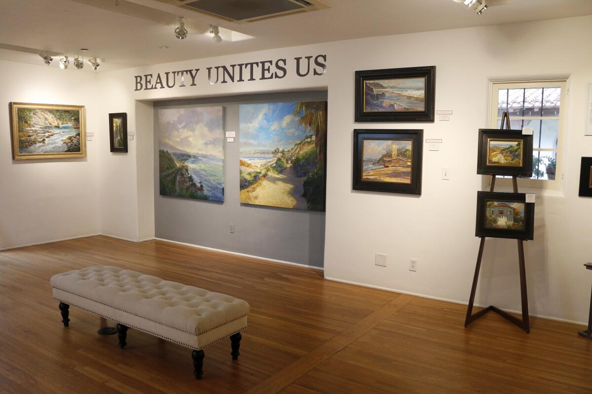 An installation view of the exhibit "Beauty Unites Us" by artist Rick J. Delanty.
