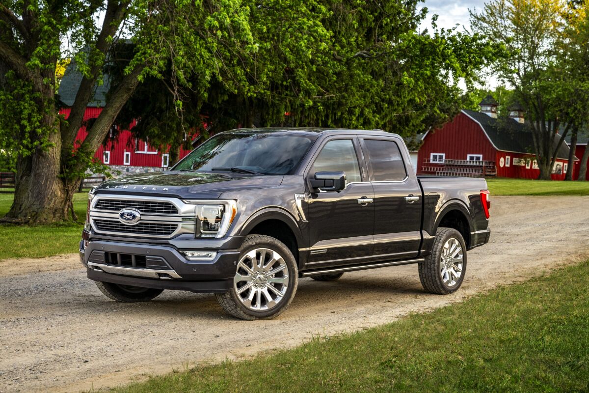 This photo provided by Ford shows the 2022 Ford F-150, which was redesigned in 2021 and is one of Edmunds' top-rated full-size trucks. (Courtesy of Ford Motor Co. via AP)