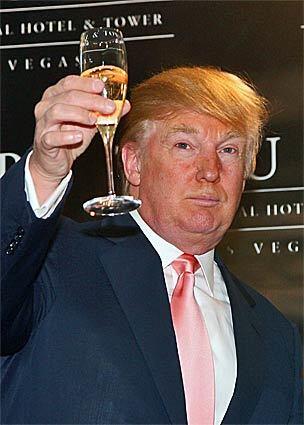 Developer Donald Trump raises his glass to toast the opening of the Trump International Hotel & Tower Las Vegas during ceremonies in 2008. The $1-billion, 64-story facility focuses on luxury accommodations and personal service. Read more: Trump's tower a sore spot on the Strip