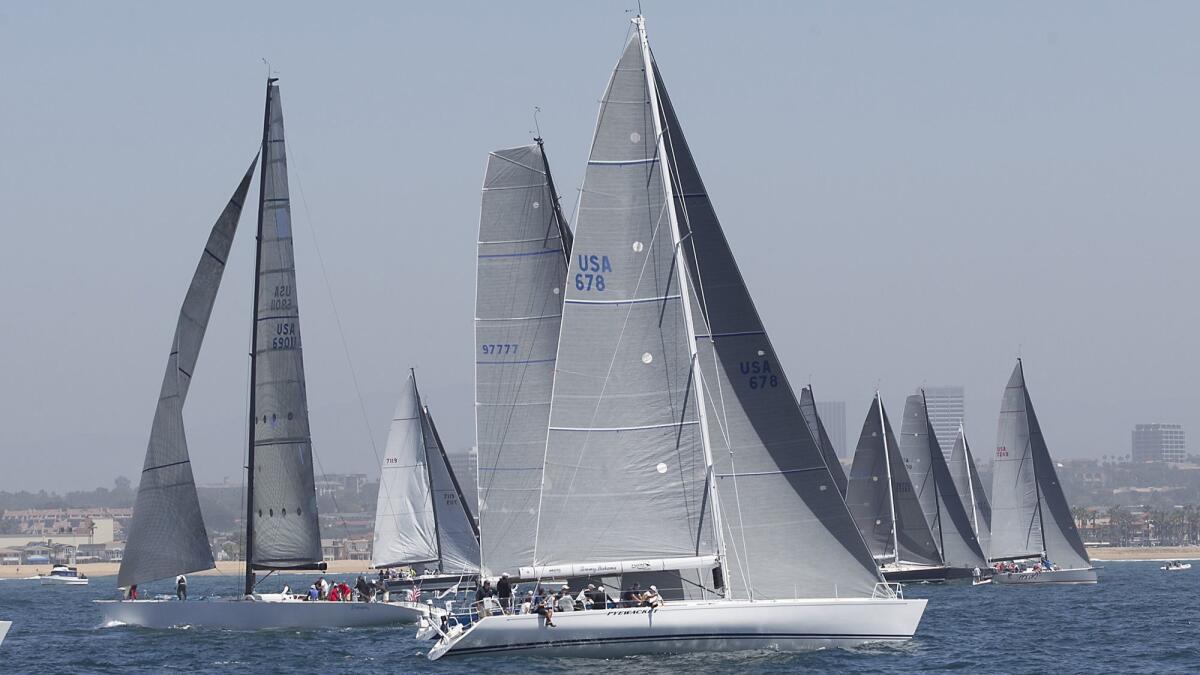 The USA 678 Pyewacket sets sail in the 70th annual Newport to Ensenada International Yacht Race in Newport Beach in 2017. The race, started in 1948, began with 187 boats under sunny skies and light 8 knot breezes.