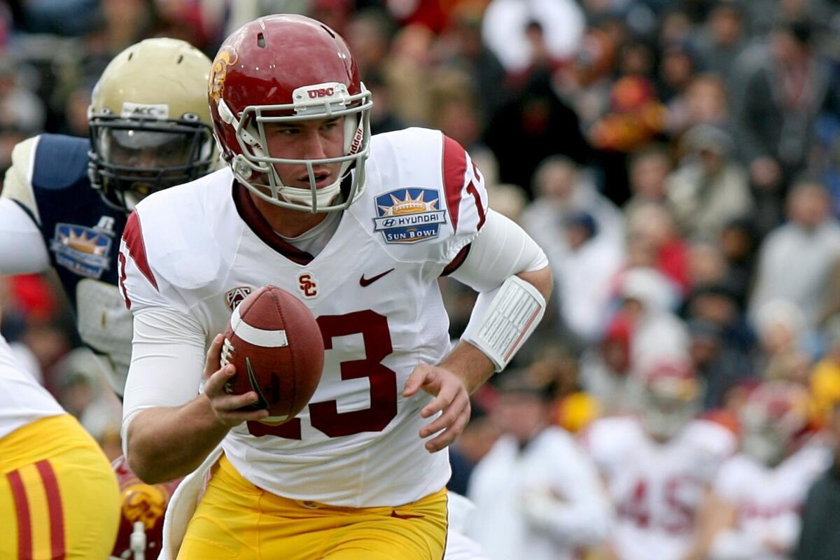 USC quarterback Max Wittek looks to hand off during the Sun Bowl.