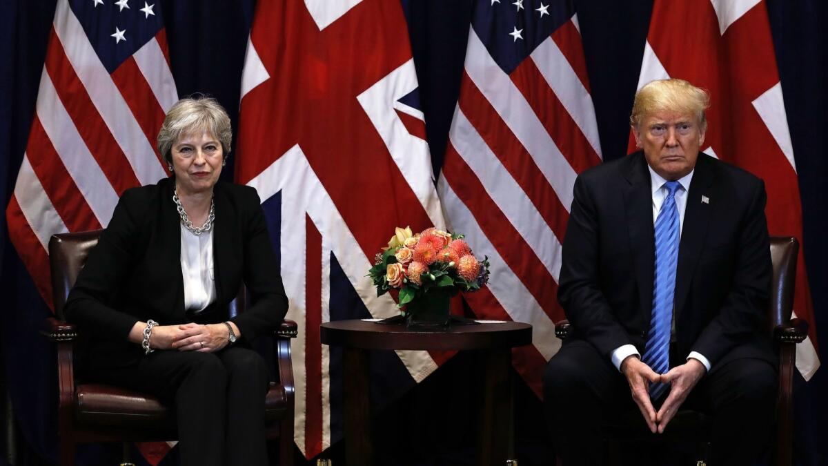 British Prime Minister Theresa May and President Trump meet on the sidelines of the General Assembly of the United Nations in New York, New York on Sept. 26.