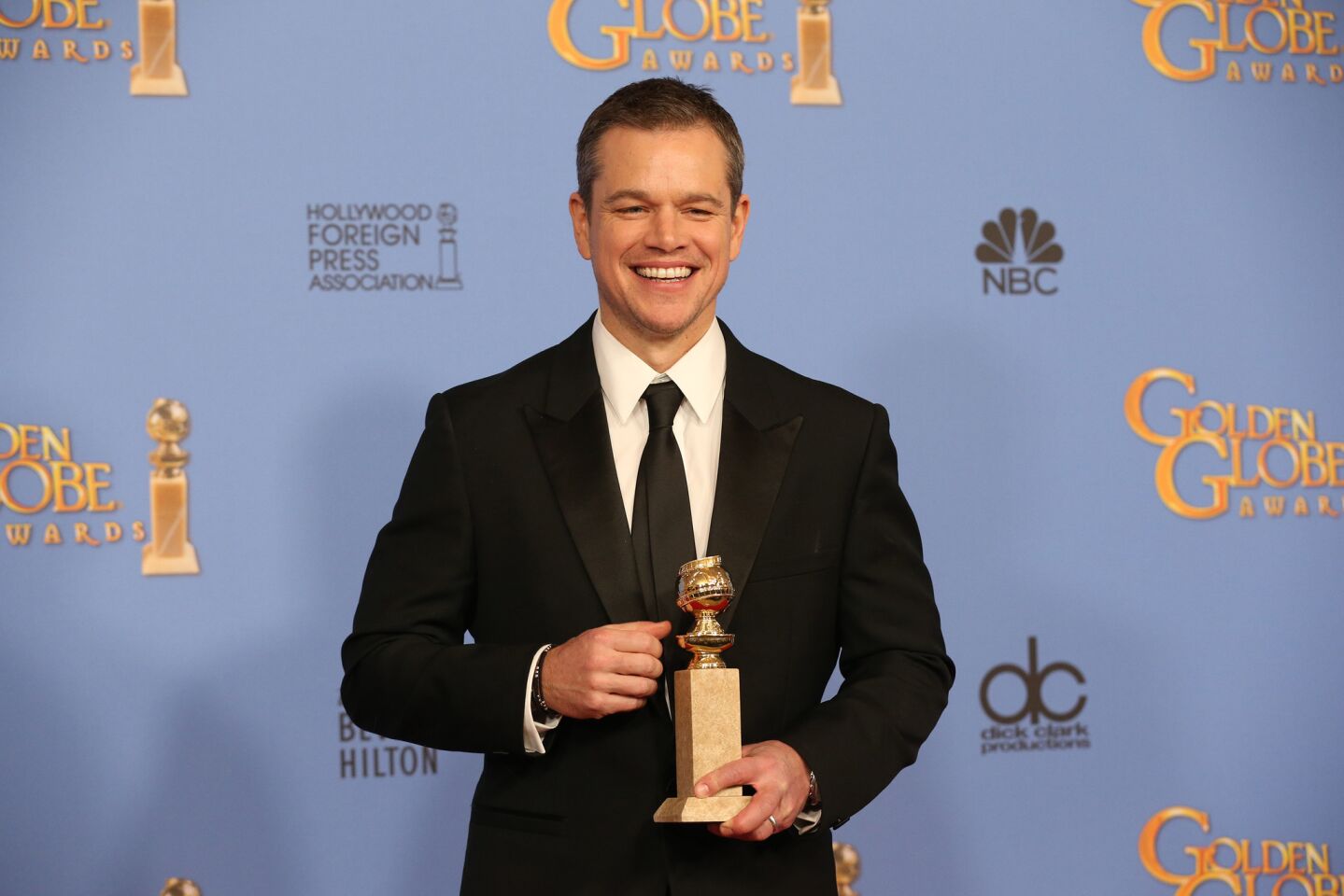Matt Damon, winner for Performance by an Actor in a Motion Picture, Musical or Comedy, at the 73rd Annual Golden Globe Awards show at the Beverly Hilton Hotel on Jan. 10, 2016.