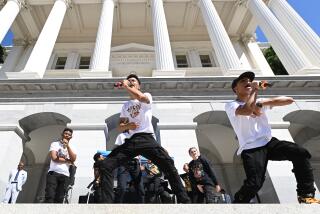Sacramento, California August 14, 2023-Hip- Hop music group MRB performs in front of the Sate Capitol in Sacramento Monday. California celebrated the 50th anniversary of hip-hop with a recognition and peace rally. (Wally Skalij/Los Angles Times)