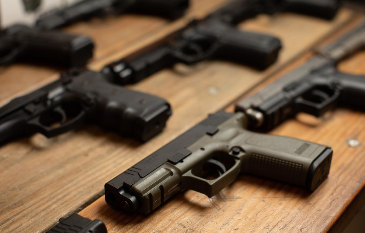 Handguns for sale at a gun store in Carson in 2023
