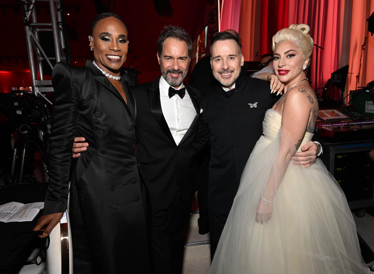 Left to right, Billy Porter, Eric McCormack, David Furnish, Chairman of EJAF, and Lady Gaga.