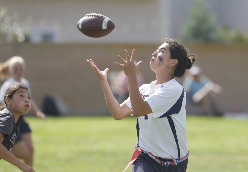 Huntington Christian receiver Morgan Drotter makes a catch for a touchdown.