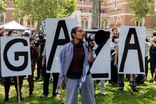 Los Angeles, CA - April 24: Pro-Palestinian demonstrators at USC on Wednesday, April 24, 2024 in Los Angeles, CA. (Brian van der Brug / Los Angeles Times)
